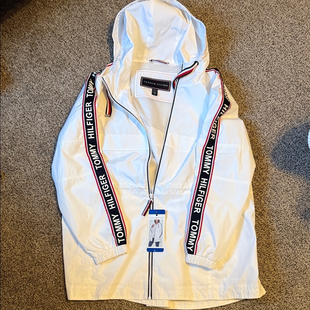 Tommy Hilfiger White Jacket with Logo Stripes